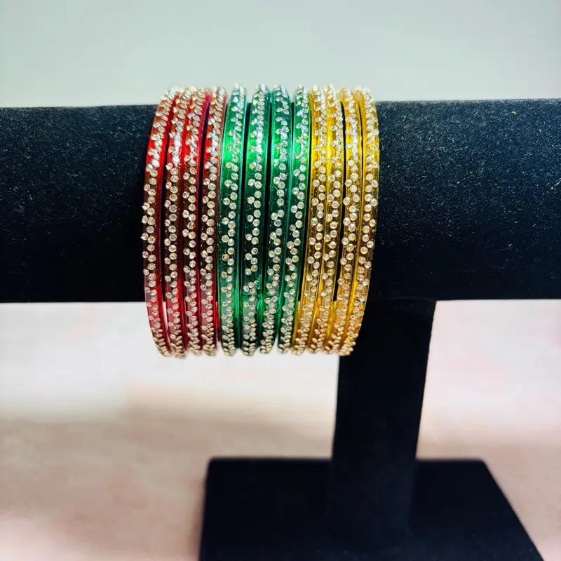 12PC Rhinestone Crystal Churiyan Bangle Set Women’s Stackable Bracelets 2.4 2.6 2.8
