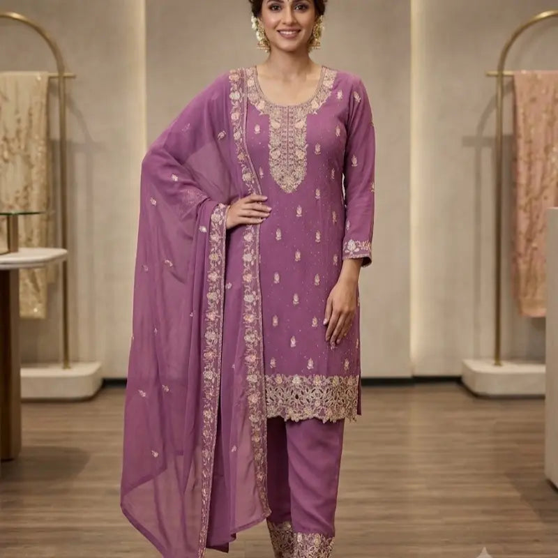 Heavy Embroidered Fersi Salwar Suit Designer 3pc Sharara Set (Size 42) | Luxury Ethnic Wear for Weddings, Festivals & Party
