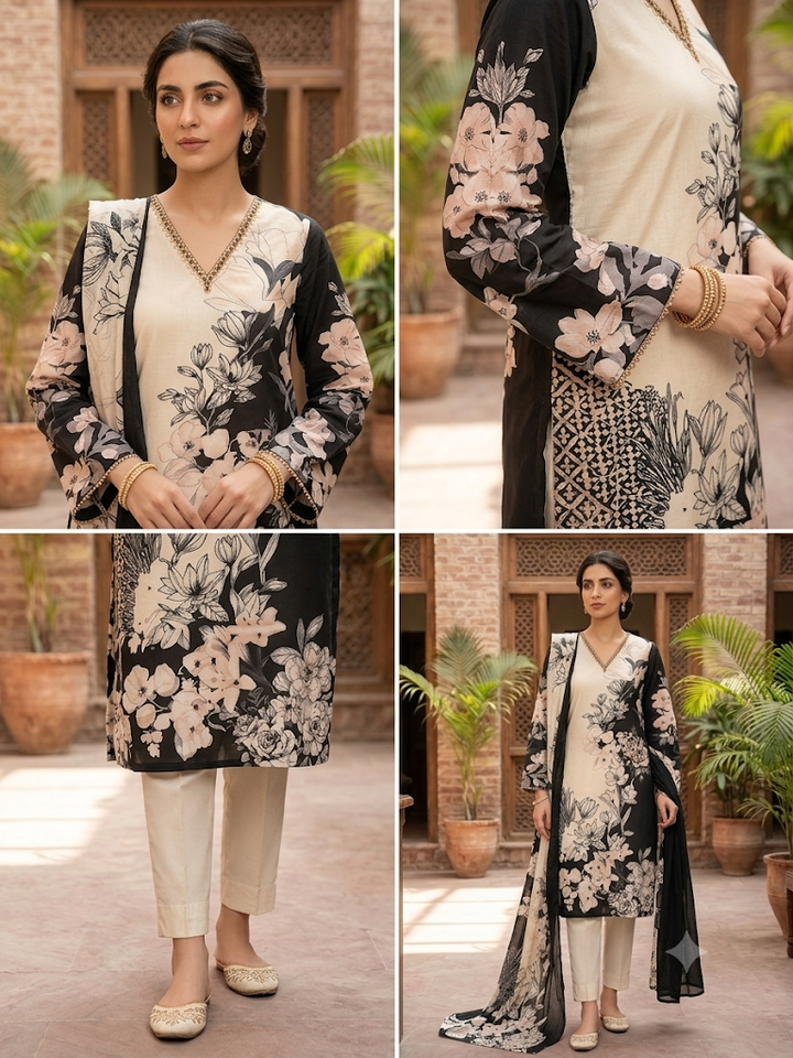 Women's Floral Print Kurta Set with Dupatta Elegant Three-Piece Outfit Ethnic Wear Trousers and Casual Kurti Set Traditional Festive Wear