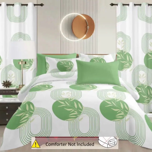 King Size 8-Piece Decorative Pattern Bedding Set with Matching Curtains Complete Sheet Set with Pillowcases (No Comforter) Coordinated Artwork for Modern Bedroom Look