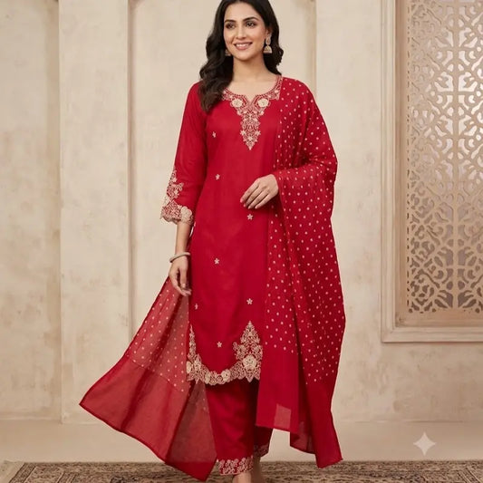 Premium 3-Piece Salwar Kameez Set | Traditional Embroidered Chikankari Kurti with Pant & Dupatta | Elegant Casual & Festive Ethnic Wear for Women