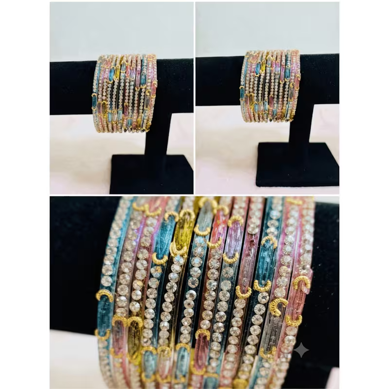 12-Piece Multicolor Crystal Bangle Set, Women's Stackable Bracelets with Decorative Stone Accents