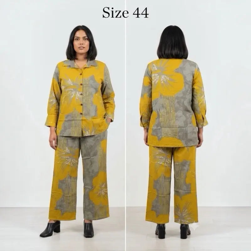 Women’s Red Printed 2Pc Co-Ord Set Size 44 Button Shirt Matching Pants