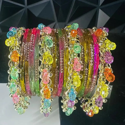 Traditional Kashmiri Ghungroo Bangle Sets Vibrant Festive Chooda with Hanging Gold Bells | Elegant South Asian Bridal Kangan