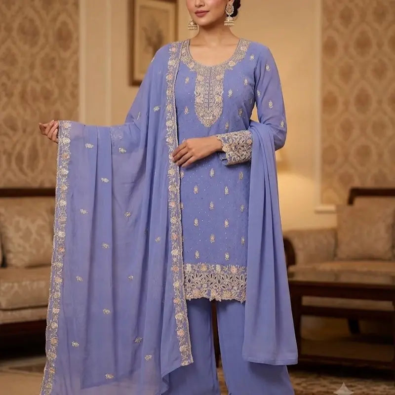 Heavy Embroidered Fersi Salwar Suit Designer 3pc Sharara Set (Size 42) | Luxury Ethnic Wear for Weddings, Festivals & Party