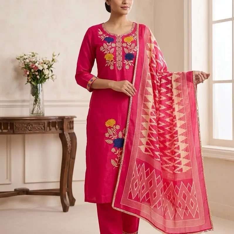 Luxury Silk Salwar Kameez Set - Elegant Embroidered Kurti (Size Options Available)