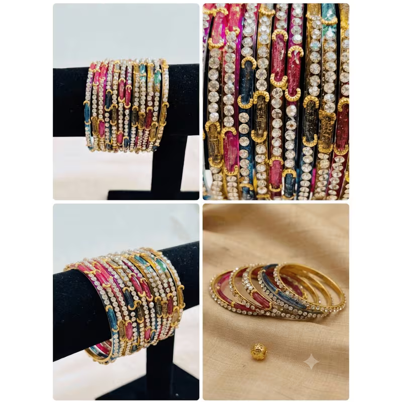 12-Piece Multicolor Crystal Bangle Set, Women's Stackable Bracelets with Decorative Stone Accents