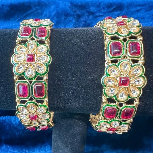 Royal Floral Heritage Kada: Handcrafted Gold-Plated Meenakari & Kundan Bangles