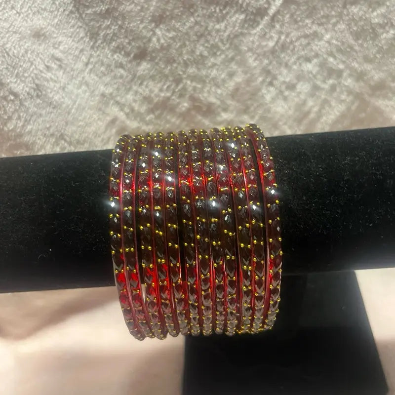 2•10 Vibrant Style Set: 12 Kashmiri raindrop Glass Bangles
