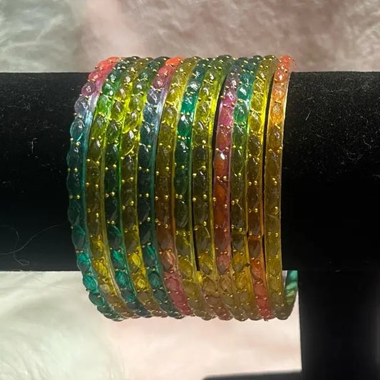 Vibrant Style Set: 12 Kashmiri Raindrop Glass Bangles