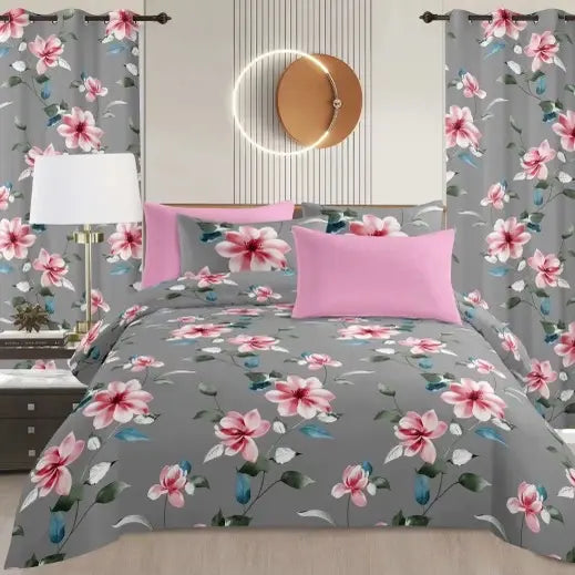 King Size 8-Piece Cotton Bedding Set with Sheets Pillowcases, Curtains, and Wall Art – Modern Coordinated Bedroom Décor Set make description