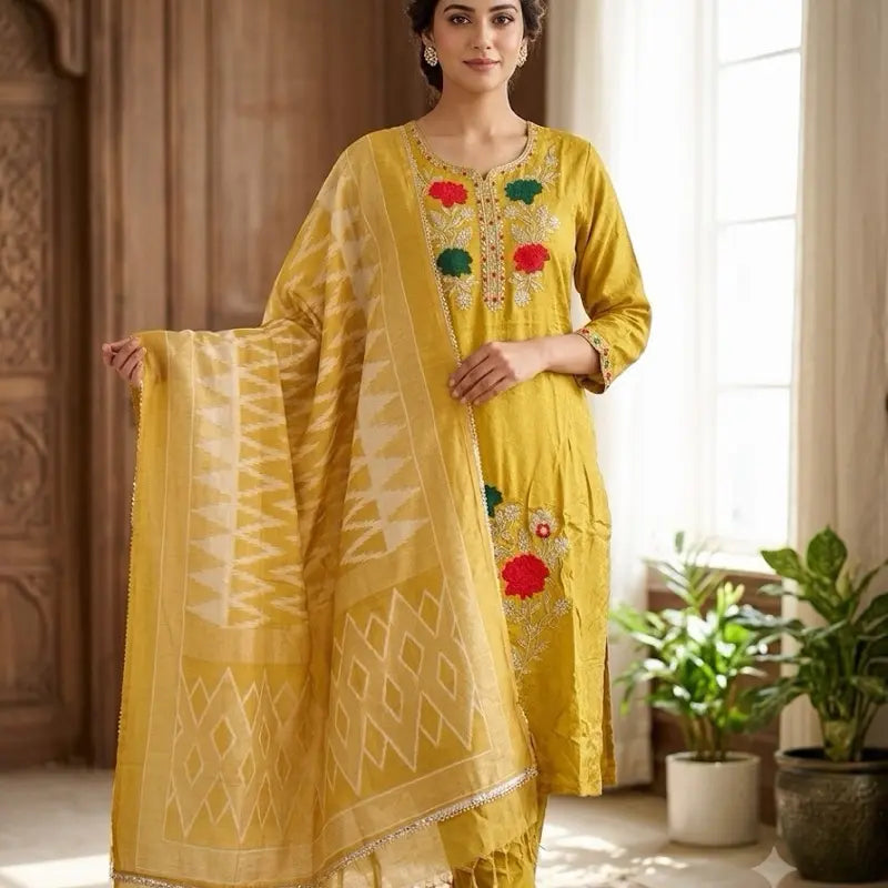 Luxury Silk Salwar Kameez Set - Elegant Embroidered Kurti (Size Options Available)