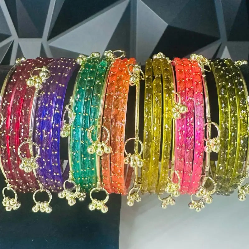 Vibrant Style Set: Kashmiri Glass Bangles & Gold-Tone Accent Pieces Size 2•10