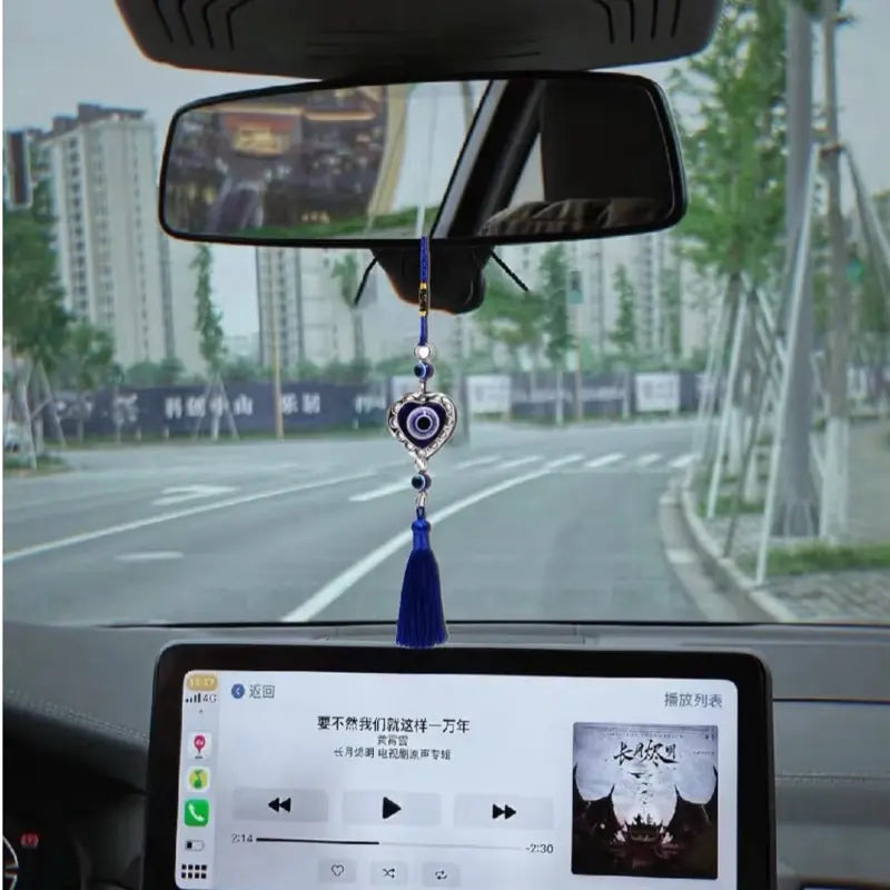 Lucky B-Heart Evil Eye Car Hanging Ornament – Blue Eye Charm Pendant for Rear-View Mirror, Protective Car Interior Decoration & Gift for Women and Men