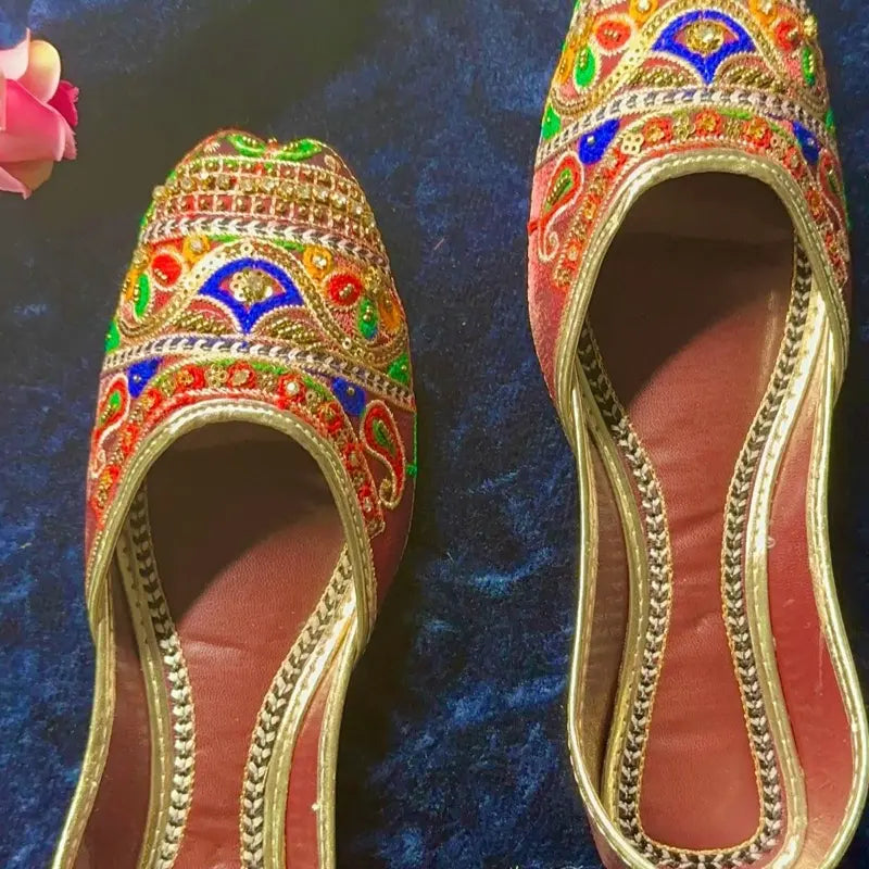 Handmade Leather Royal Punjabi Jutti Vibrant Embroidered Ethnic Flats for Women | Traditional Wedding, Festive & Party Wear Khussa