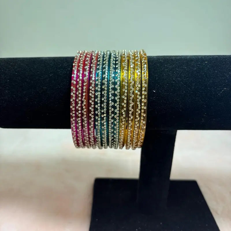 12PC Rhinestone Crystal Churiyan Bangle Set Women’s Stackable Bracelets 2.4 2.6 2.8