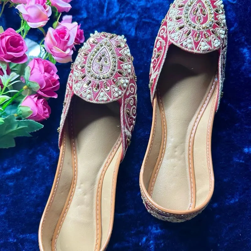 Handmade Embroidered Red Khussa for Women | Traditional Punjabi Jutti | Festive Wedding & Party Wear Ethnic Flats