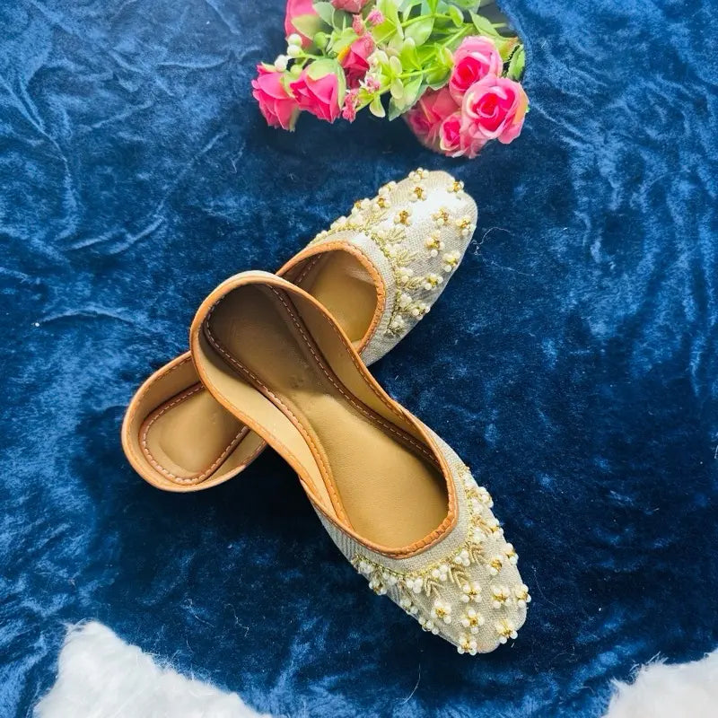 Handcrafted Pearl Embellished Punjabi Juttis | Bridal & Festive Wear Bronze