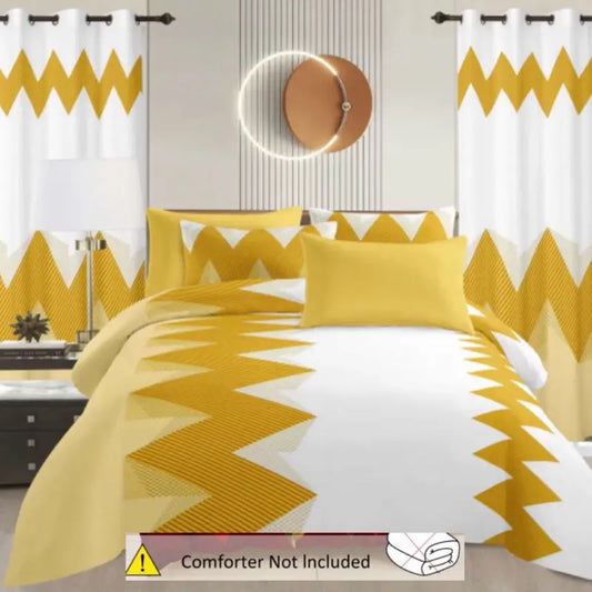 King Size 8-Piece Cotton Bedding Set with sheet, 4 Pillowcases, Flat & Fitted Sheets, 2 Curtains, and (No Comforter) Coordinated Wall Art – Complete Modern Bedroom Décor Ensemble