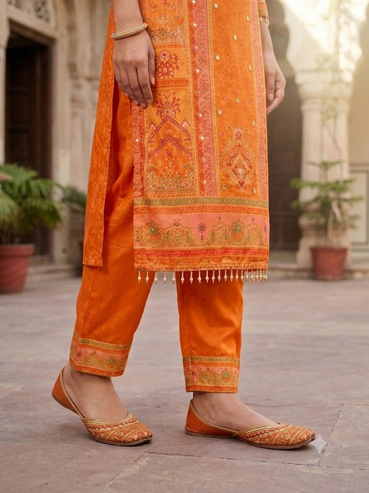 Women's Ethnic Print Kurta Set with Dupatta Elegant Three-Piece Outfit Traditional Festive Wear Trousers and Kurti Casual Kurti Set