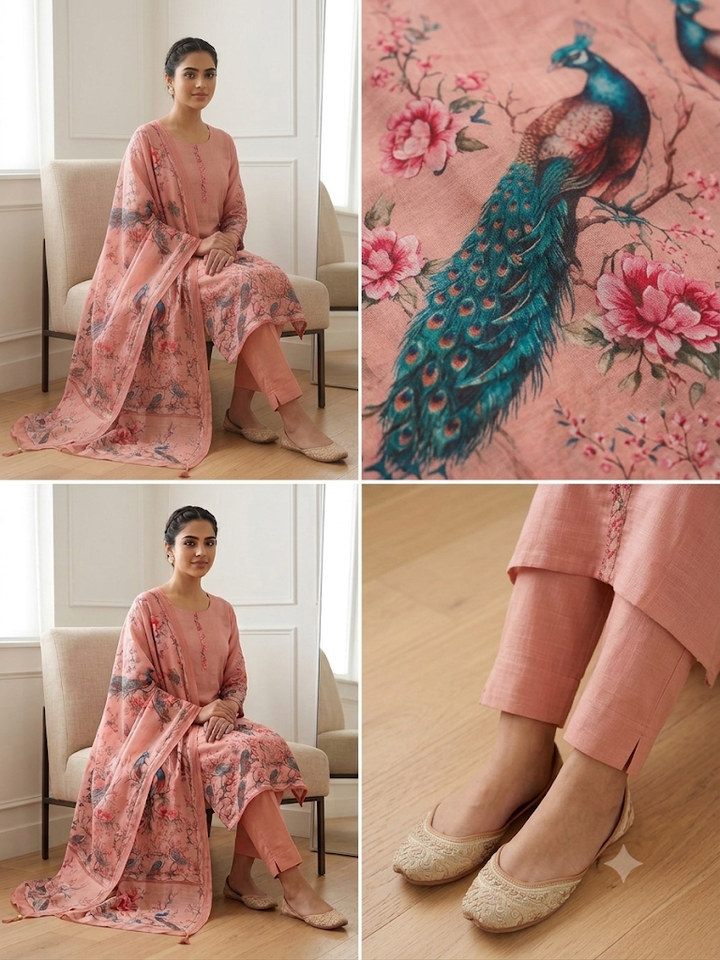 Women's Floral Print Kurta Set with Dupatta Elegant Three-Piece Outfit Ethnic Wear Trousers and Casual Kurti Set Traditional Festive Wear