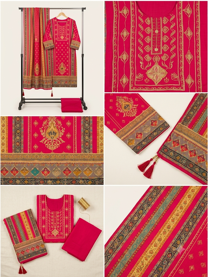 Women's Printed Kurta Set with Dupatta Elegant Three-Piece Outfit Ethnic Wear Trousers and Casual Kurti Set Traditional Festive Wear