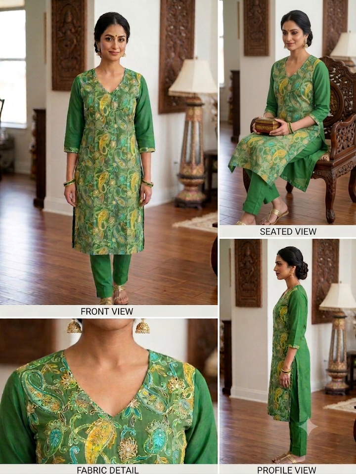 Women's Paisley Print Kurta Set Elegant Two-Piece Outfit Ethnic Wear Trousers and Casual Kurti Set Traditional Festive Wear