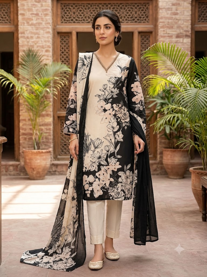 Women's Floral Print Kurta Set with Dupatta Elegant Three-Piece Outfit Ethnic Wear Trousers and Casual Kurti Set Traditional Festive Wear