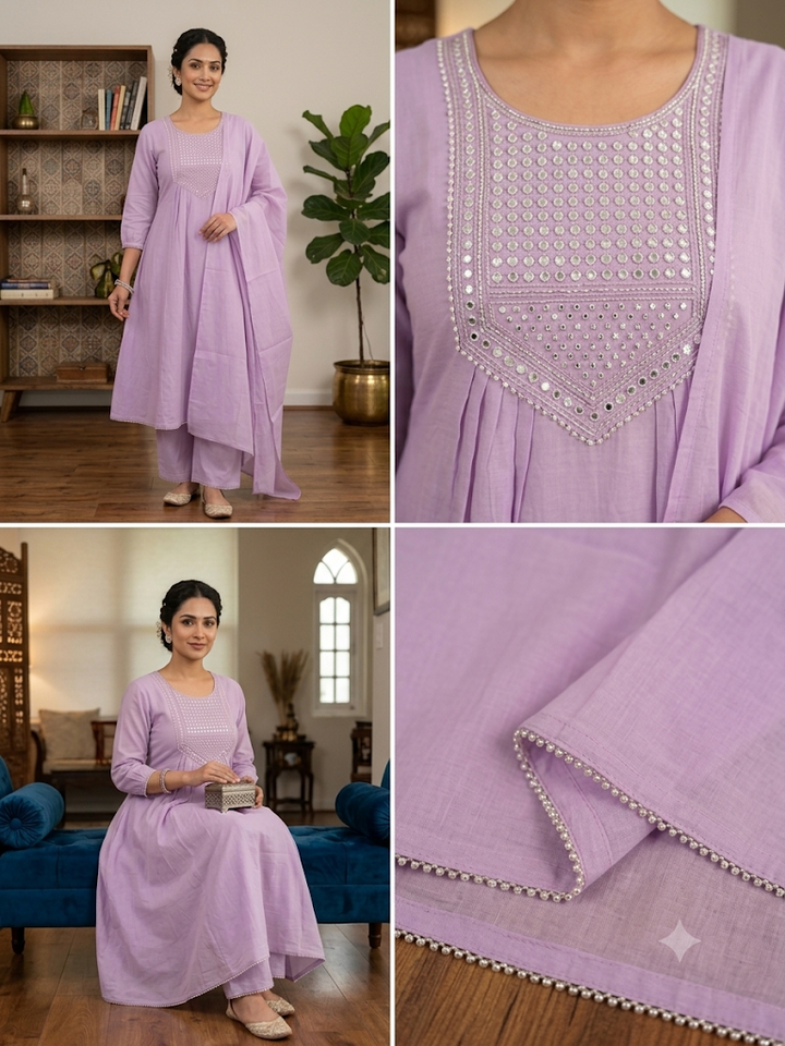 Women's Embellished Flared Kurta Set with Dupatta Elegant Three-Piece Outfit Ethnic Wear Trousers and Casual Kurti Set Traditional Festive Wear