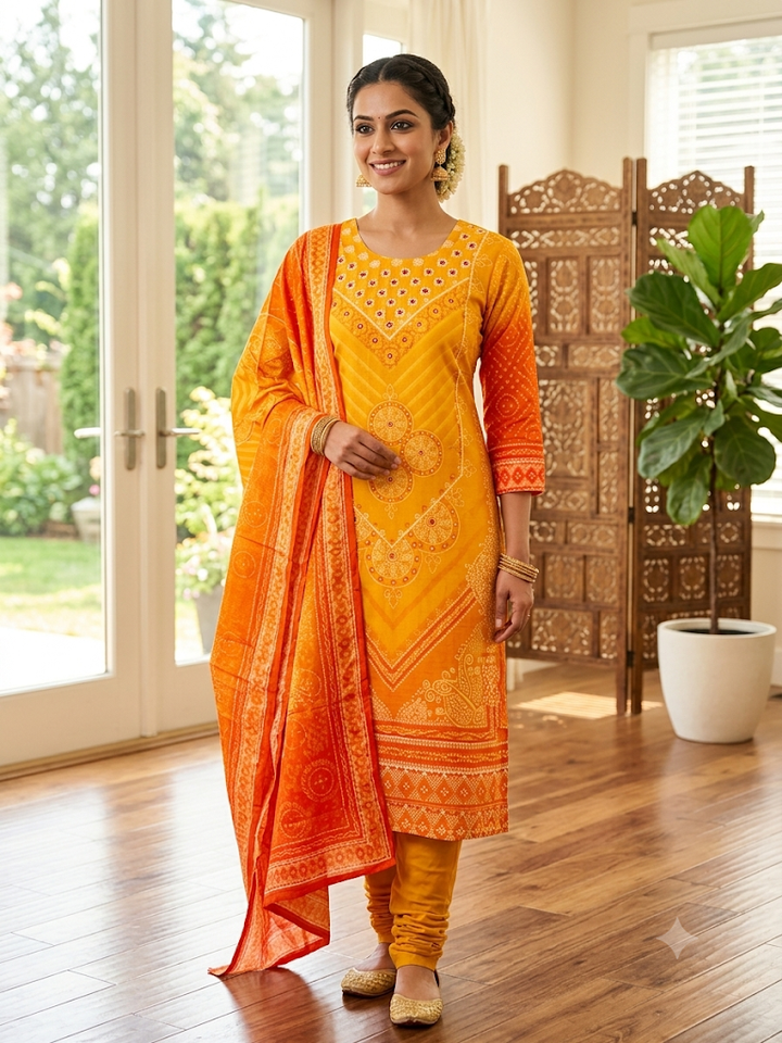 Women's Printed Kurta Set with Dupatta Elegant Three-Piece Outfit Ethnic Wear Trousers and Casual Kurti Set Traditional Festive Wear