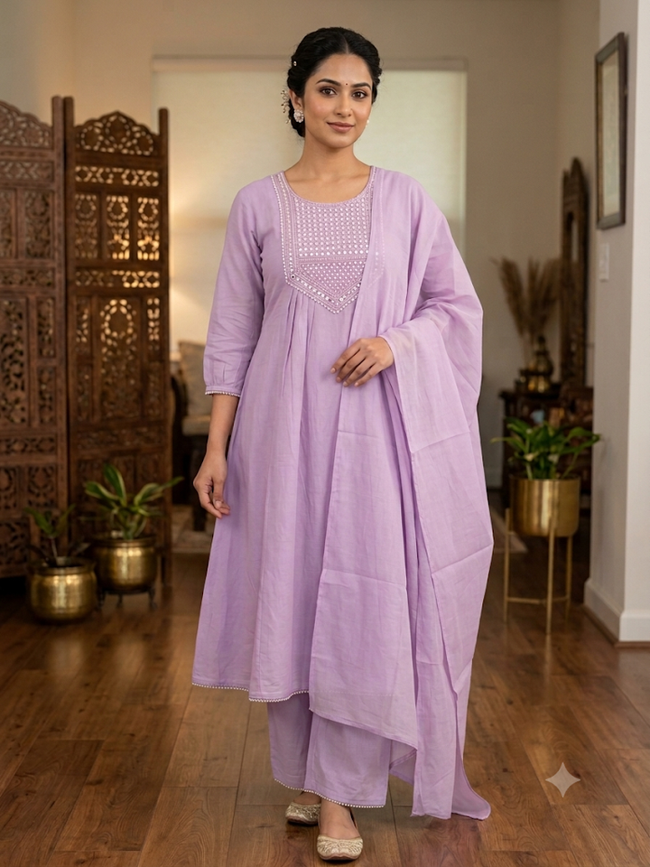 Women's Embellished Flared Kurta Set with Dupatta Elegant Three-Piece Outfit Ethnic Wear Trousers and Casual Kurti Set Traditional Festive Wear
