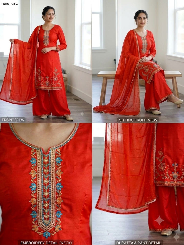 Women's Embroidered Kurta Set with Dupatta Elegant Three-Piece Outfit Ethnic Wear Trousers and Casual Kurti Set Traditional Festive Wear