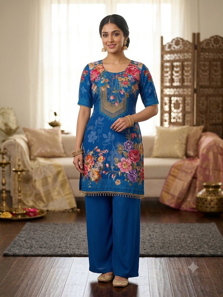 Women's Floral Print Kurta Set with Dupatta Elegant Three-Piece Outfit Ethnic Wear Trousers and Casual Kurti Set Traditional Festive Wear