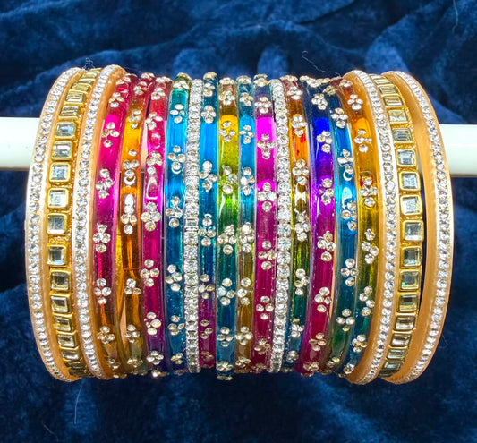 Rainbow Crystal Rhinestone Bangle Set, Stackable Colorful Gemstone Bracelet Set, Sparkling Fashion Jewelry Party Wear for Women and Girls