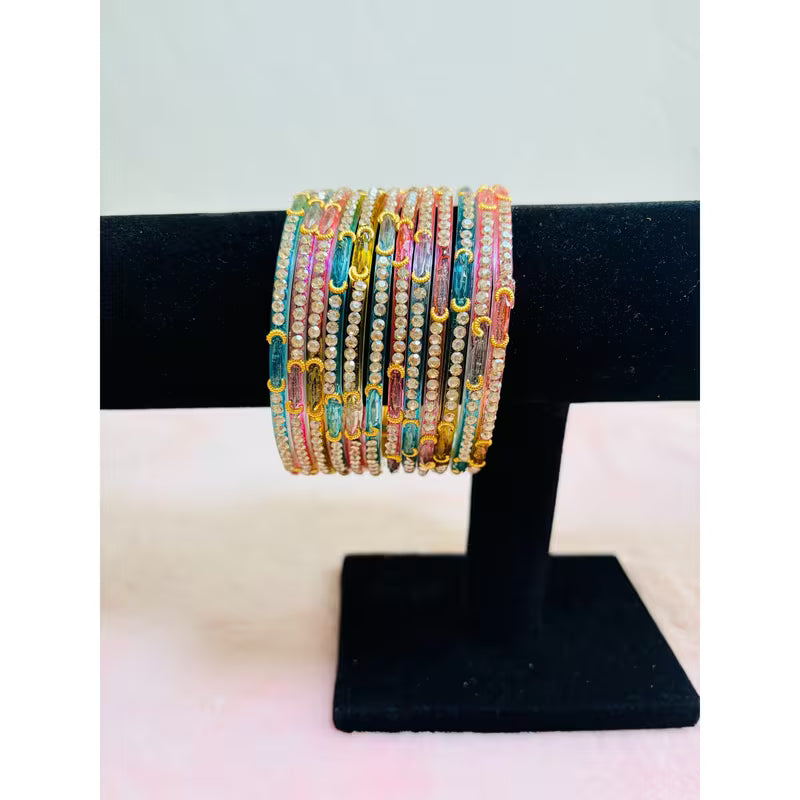 12-Piece Multicolor Crystal Bangle Set, Women's Stackable Bracelets with Decorative Stone Accents