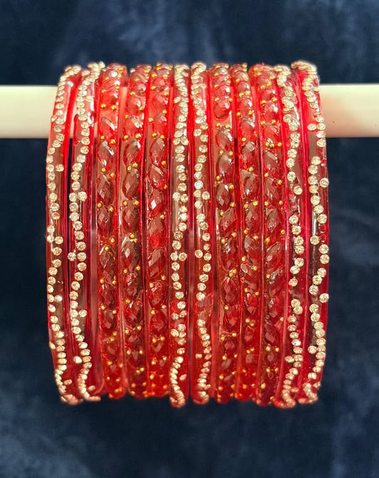 Women's Textured Translucent Bangle Stack, Geometric Pattern & Rhinestone Embellished Wrist Jewelry, Festival Accessories