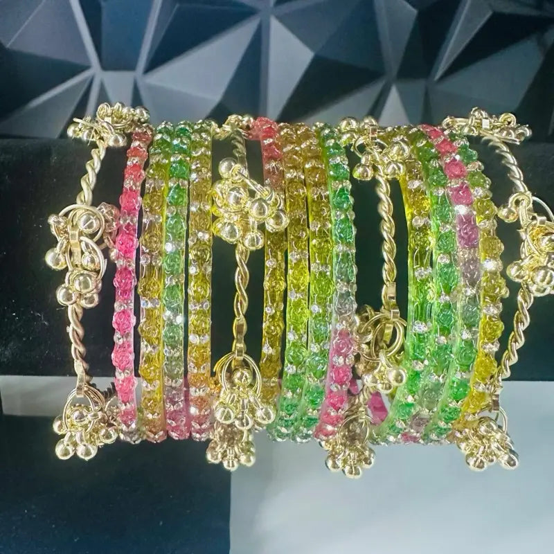 Traditional Kashmiri Ghungroo Bangle Sets Vibrant Festive Chooda with Hanging Gold Bells | Elegant South Asian Bridal Kangan