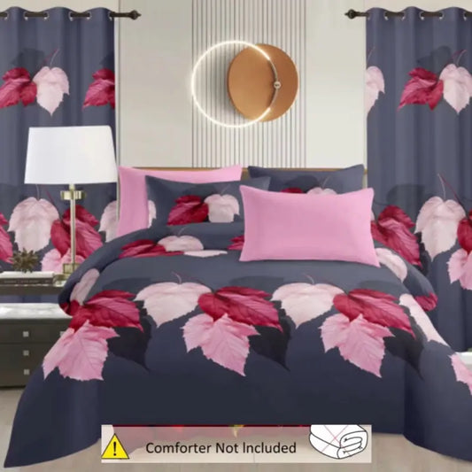 King Size 8-Piece Cotton Bedding Set with Sheets 4 Pillowcases Flat Fitted Sheets 2 Curtains (No Comforter) Coordinated Wall Art Complete Modern Bedroom Décor Ensemble no Comforter