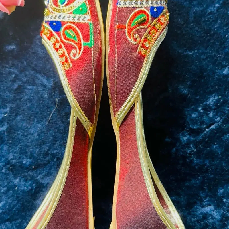 Handmade Leather Royal Punjabi Jutti Vibrant Embroidered Ethnic Flats for Women | Traditional Wedding, Festive & Party Wear Khussa