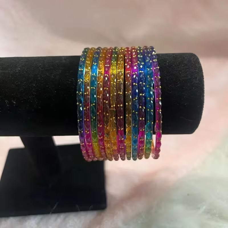 Handmade Glass Bangles Set, 12 Colorful Stackable Bracelets, Decorative Fashion Jewelry for Women
