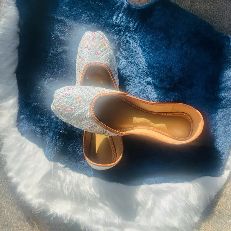 Handmade Mirror Work Punjabi Jutti | Ethnic Bridal Khussa Shoes | Embroidered Rajasthani Mojari for Women | Traditional Indian Wedding Flats