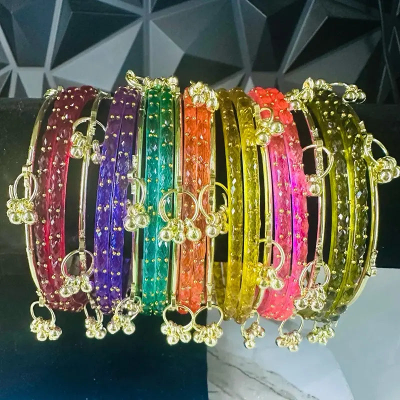 Vibrant Style Set: Kashmiri Glass Bangles & Gold-Tone Accent Pieces Size 2•10