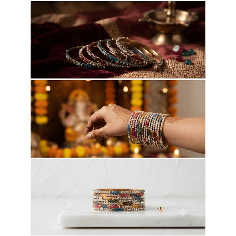 12-Piece Multicolor Crystal Bangle Set, Women's Stackable Bracelets with Decorative Stone Accents