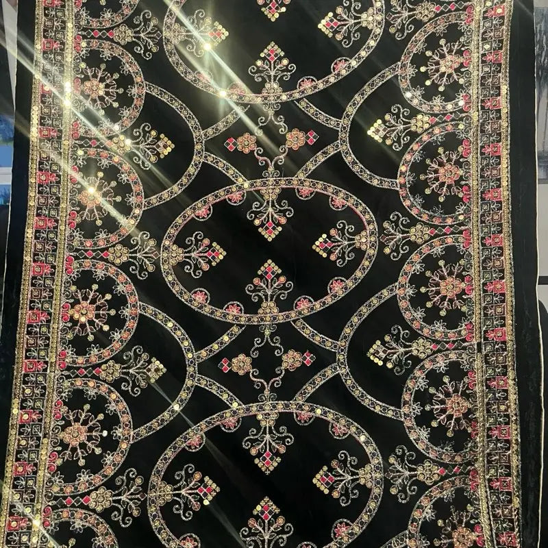 Luxury Black Velvet Embroidered Shawl | Elegant Zardosi Work Bridal Dupatta | Wedding Evening Wrap