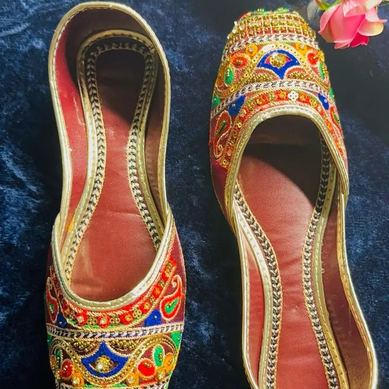 Handmade Leather Royal Punjabi Jutti Vibrant Embroidered Ethnic Flats for Women | Traditional Wedding, Festive & Party Wear Khussa