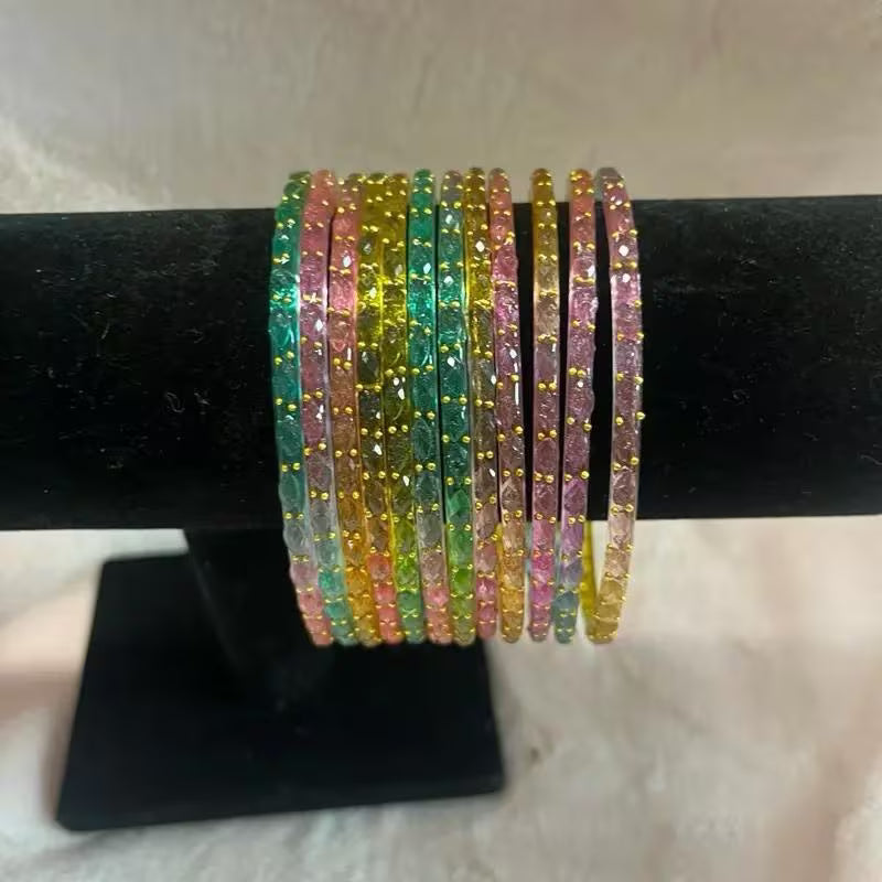 Handmade Glass Bangles Set, 12 Colorful Stackable Bracelets, Decorative Fashion Jewelry for Women