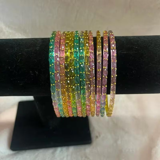 Handmade Glass Bangles Set, 12 Colorful Stackable Bracelets, Decorative Fashion Jewelry for Women