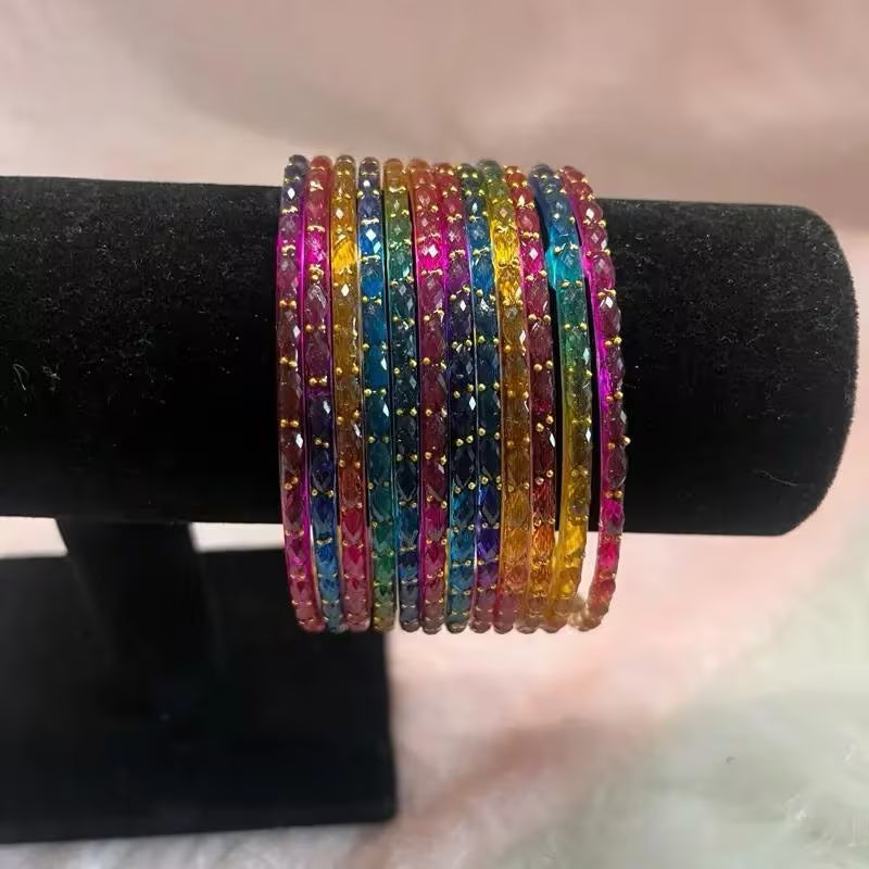 Handmade Glass Bangles Set, 12 Colorful Stackable Bracelets, Decorative Fashion Jewelry for Women