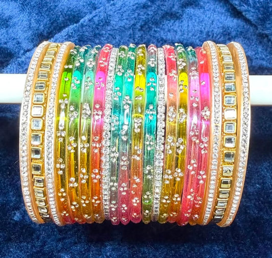 Rainbow Rhinestone Bangle Bracelet Set, Colorful Stackable Crystal Party Wear Jewelry for Women and Girls