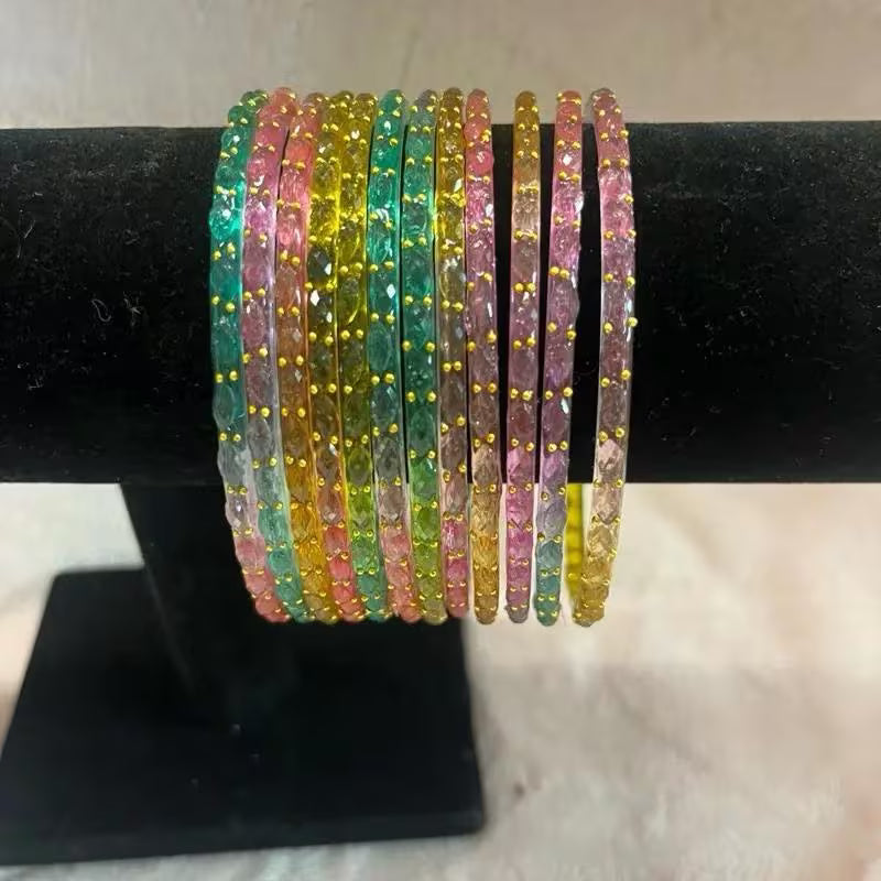 Handmade Glass Bangles Set, 12 Colorful Stackable Bracelets, Decorative Fashion Jewelry for Women